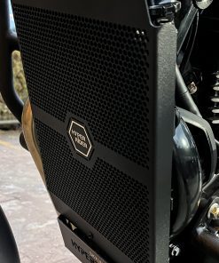 Triumph Speed 400 with Honey Comb Radiator Guard, ensuring protection and style.