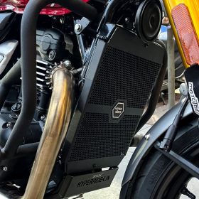 Triumph Speed 400 with Honey Comb Radiator Guard, ensuring protection and style.