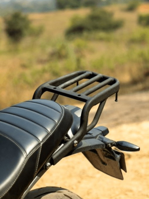 A black Top Rack for the Scrambler 400 Hyperrider, designed to hold accessories securely.